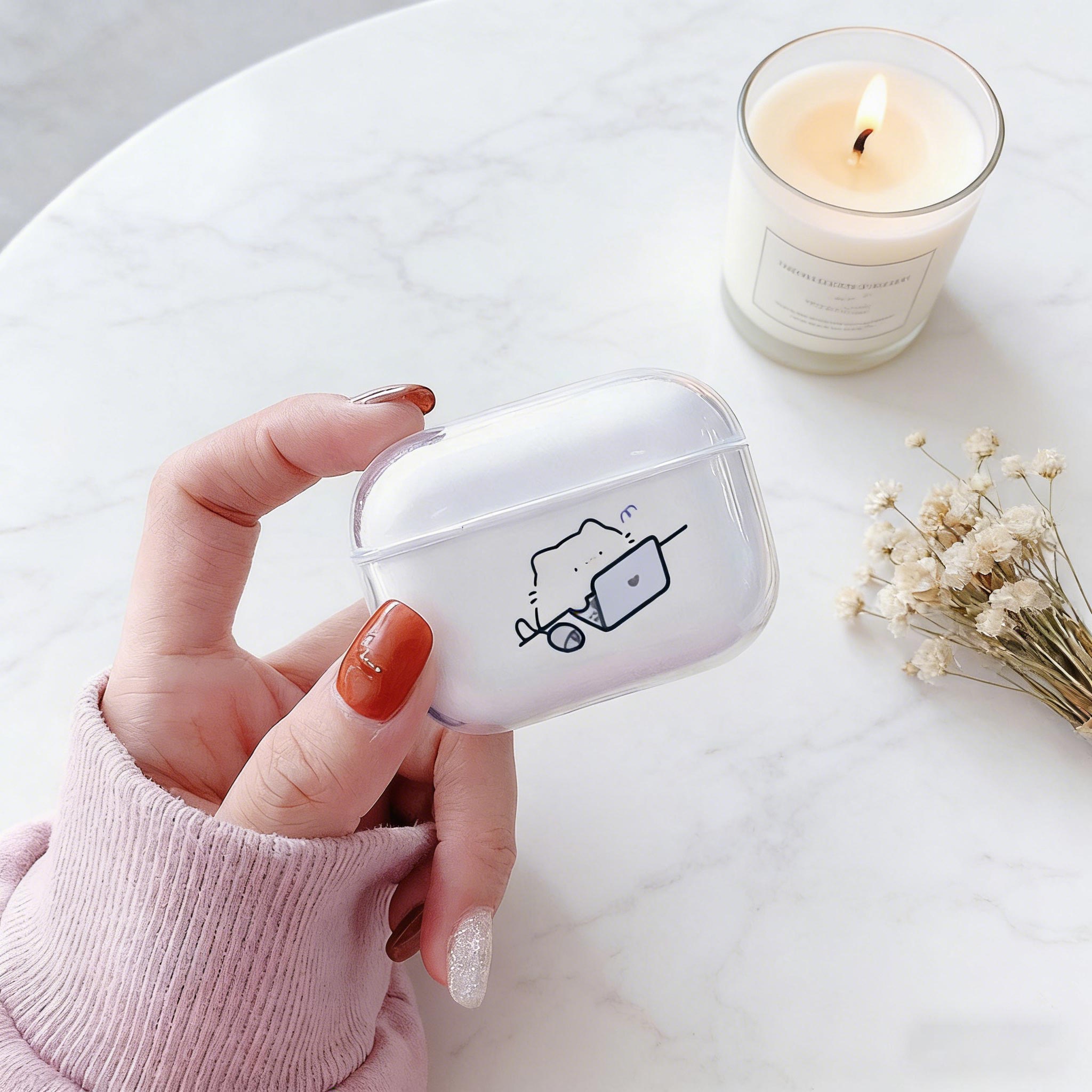 Headphone Case Hard - Sevimli Kedi Şeffaf Kulaklık Kılıfı Airpods